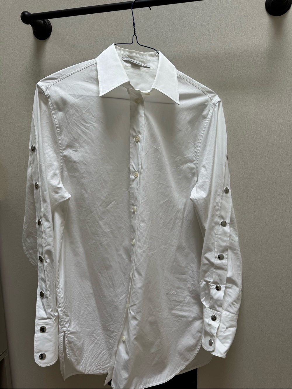 Stella McCartney White Snap Sleeve Cotton Button Down Shirt IT 42